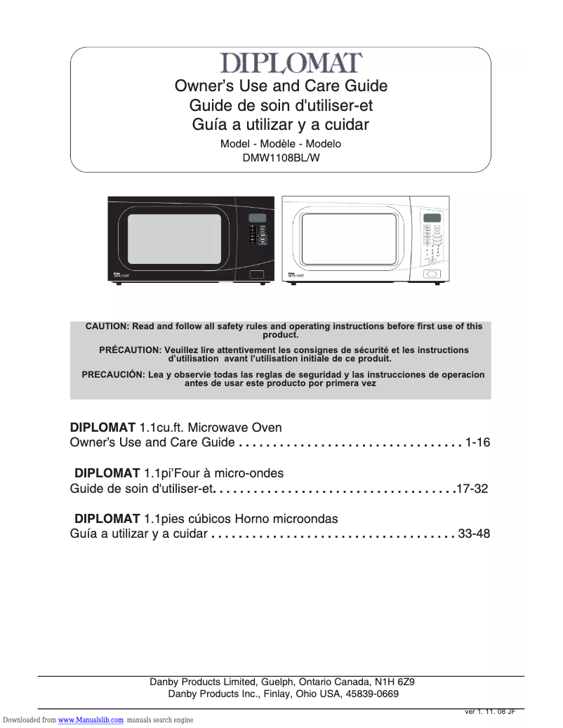 Page n°1 - Manuel utilisateur Diplomat DMW1108W