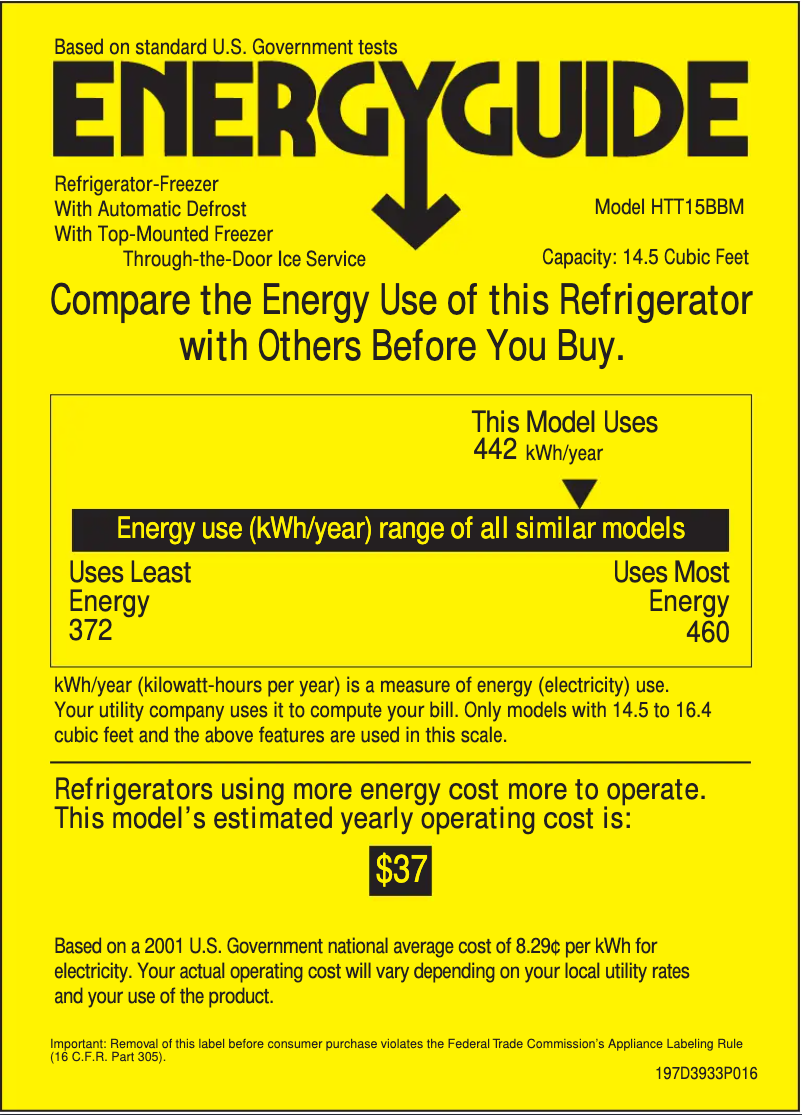 Page n°1 - Label énergétique Hotpoint HTT15BBMWW
