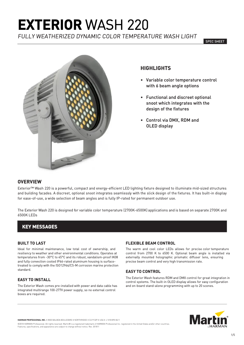 Página 1 del manual Ficha técnica Martin Exterior Wash 220