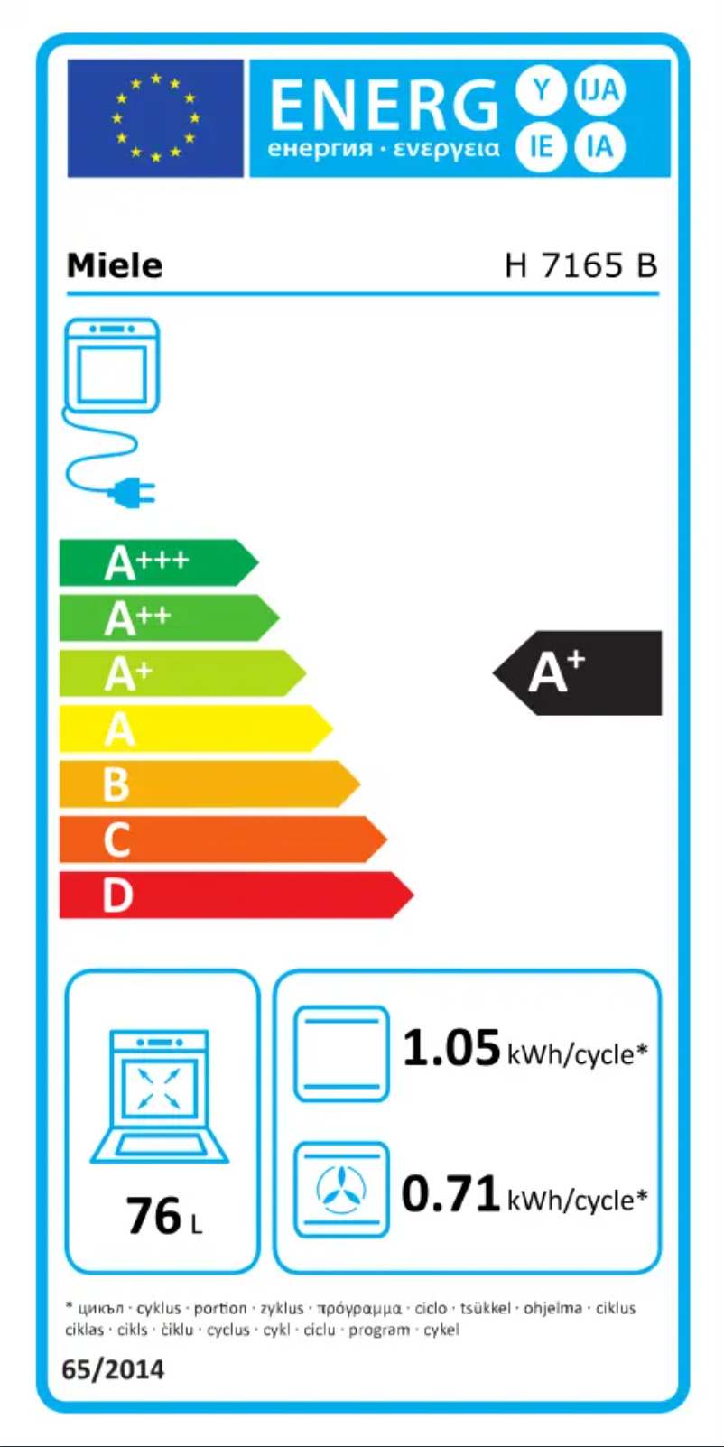 Page n°1 - Label énergétique Miele H 7165 B