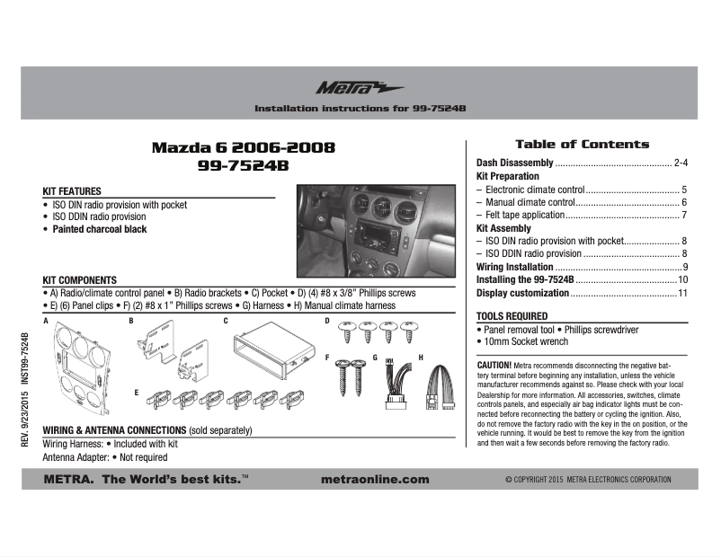 Page n°1 - Manuel utilisateur Metra 99-7524B
