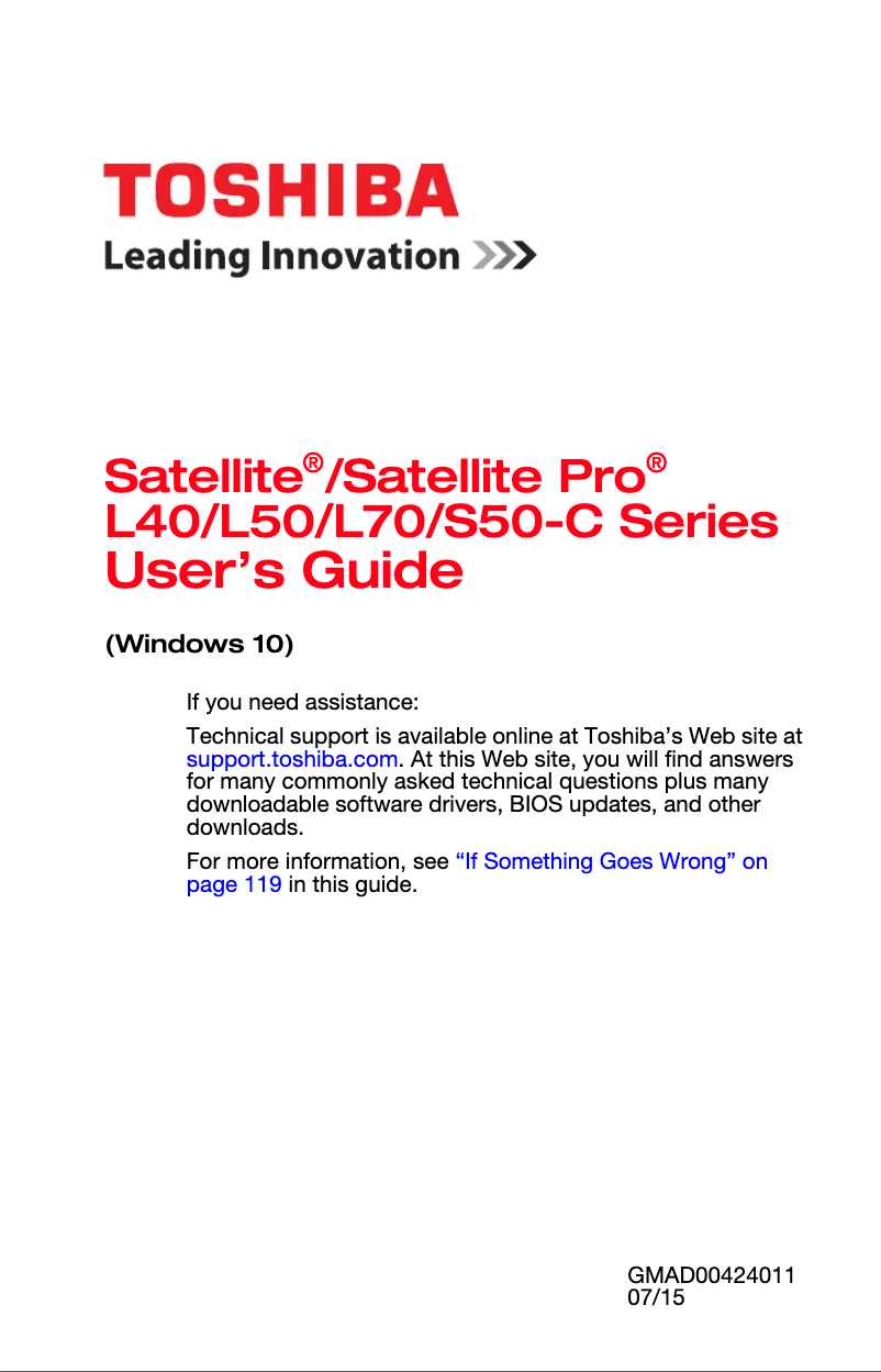 Page n°1 - Manuel utilisateur Toshiba Satellite Pro L70