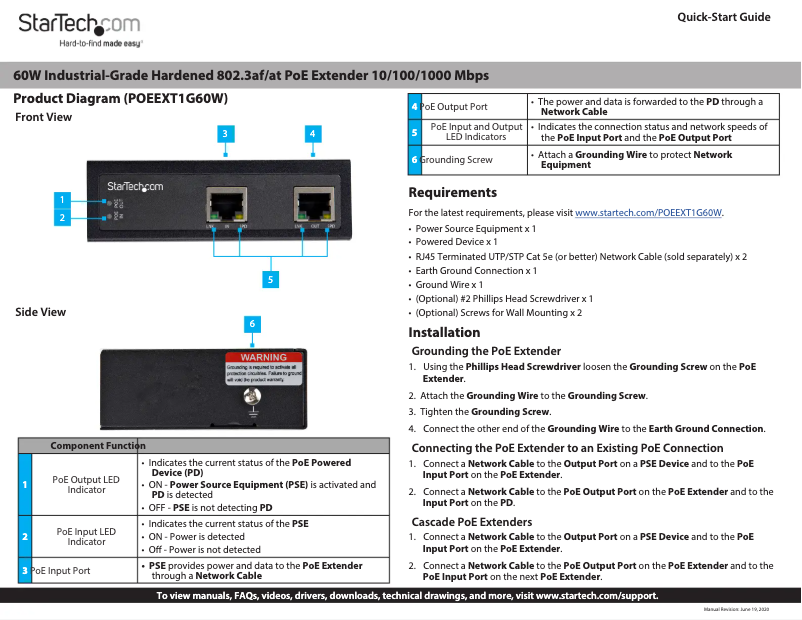 Page 1 de la notice Manuel utilisateur StarTech.com POEEXT1G60W