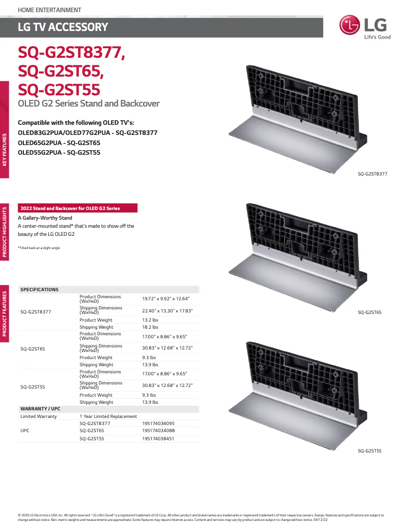 Page 1 of the manual Technical Sheet LG SQ-G2ST8377