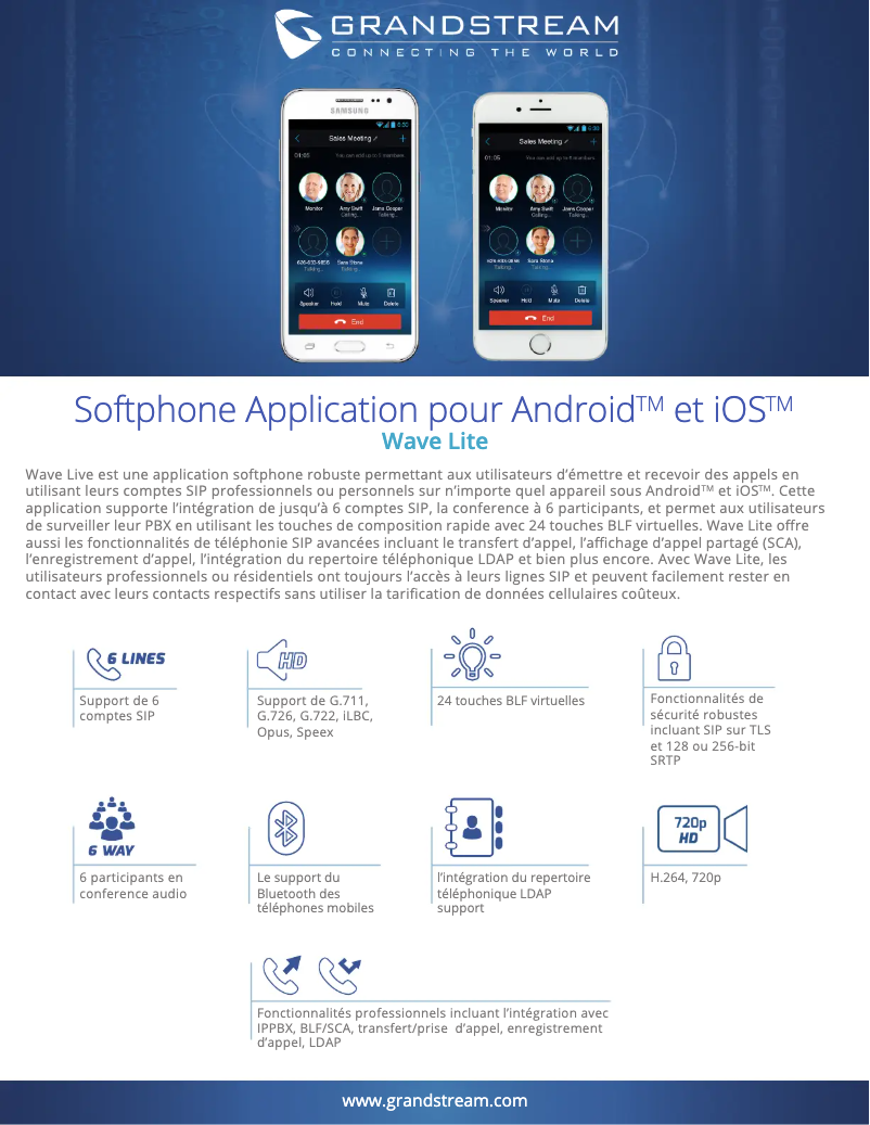Page n°1 - Fiche technique Grandstream Wave Lite
