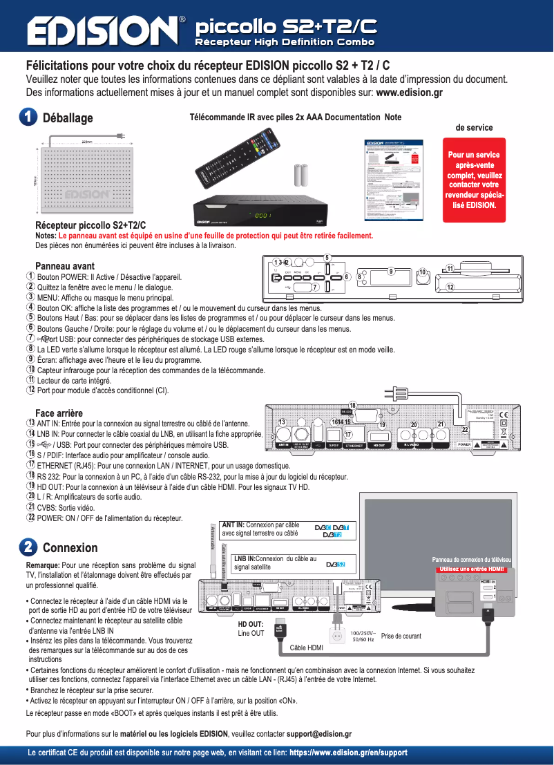 Page n°1 - Manuel utilisateur Edision Piccollo S2+T2/C