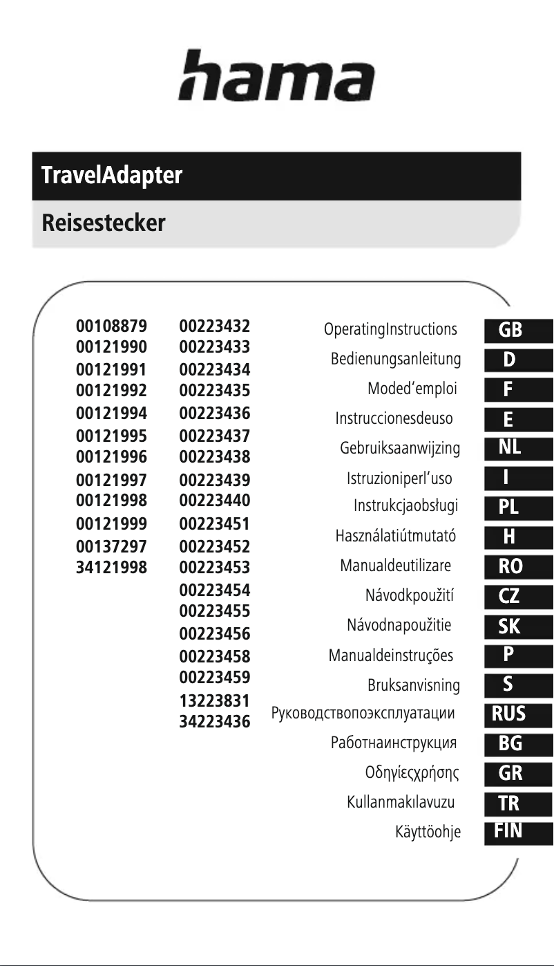 Page 1 de la notice Manuel utilisateur Hama 00223455