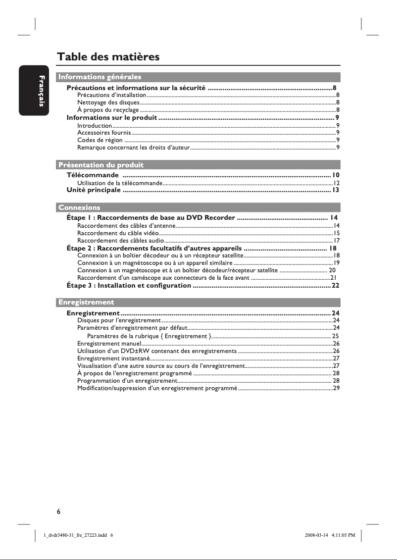 Imagen de la primera página del manual del dispositivo DVDR3480