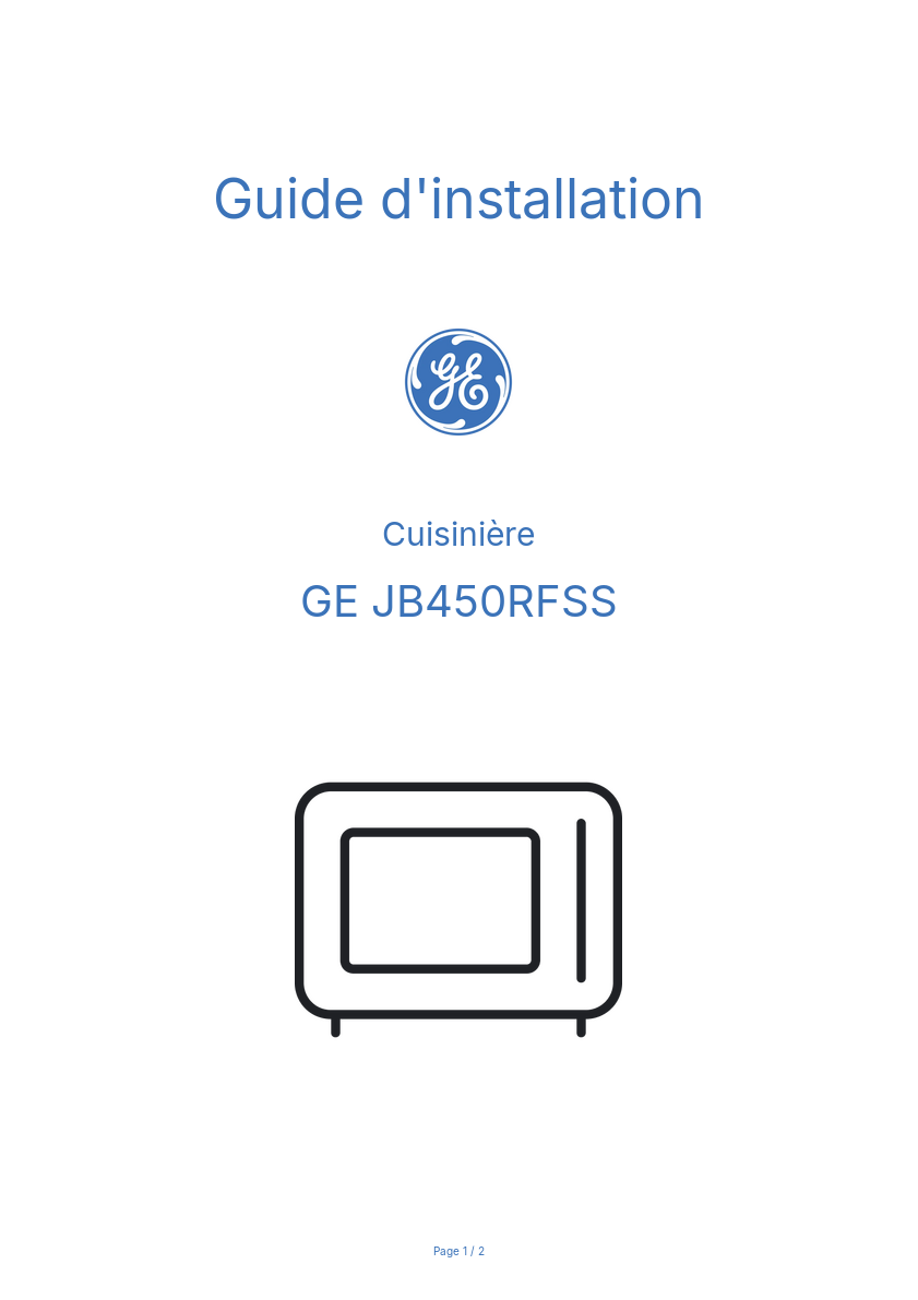 Page n°1 - Guide d'installation GE JB450RFSS