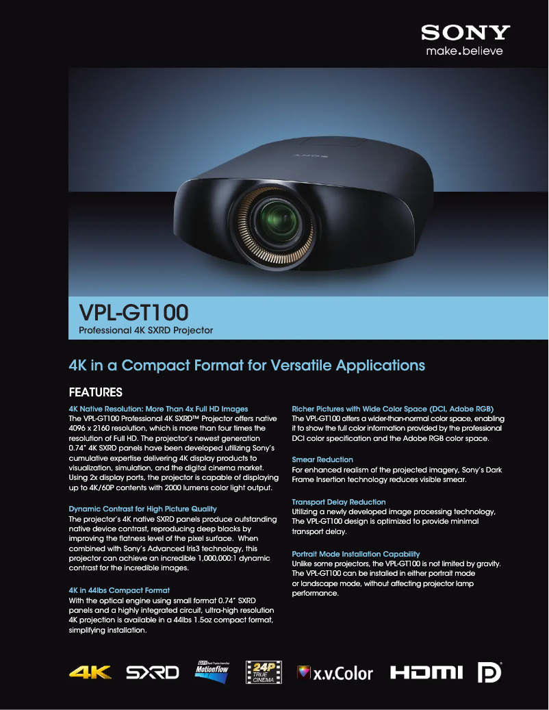 Image de la première page du manuel de l'appareil VPL-GT100