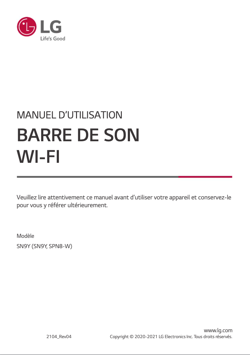Page 1 de la notice Manuel utilisateur LG SN9Y
