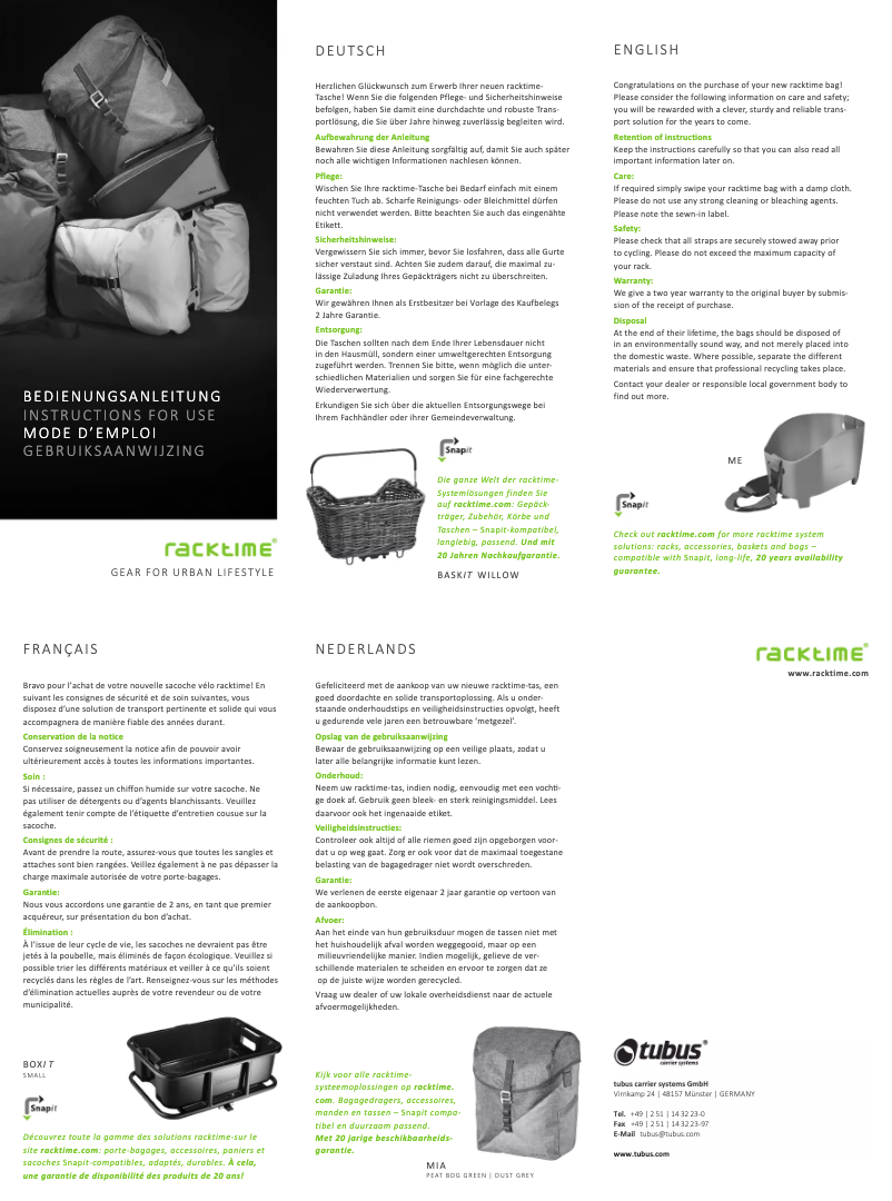 Page 1 de la notice Manuel utilisateur Racktime 13035