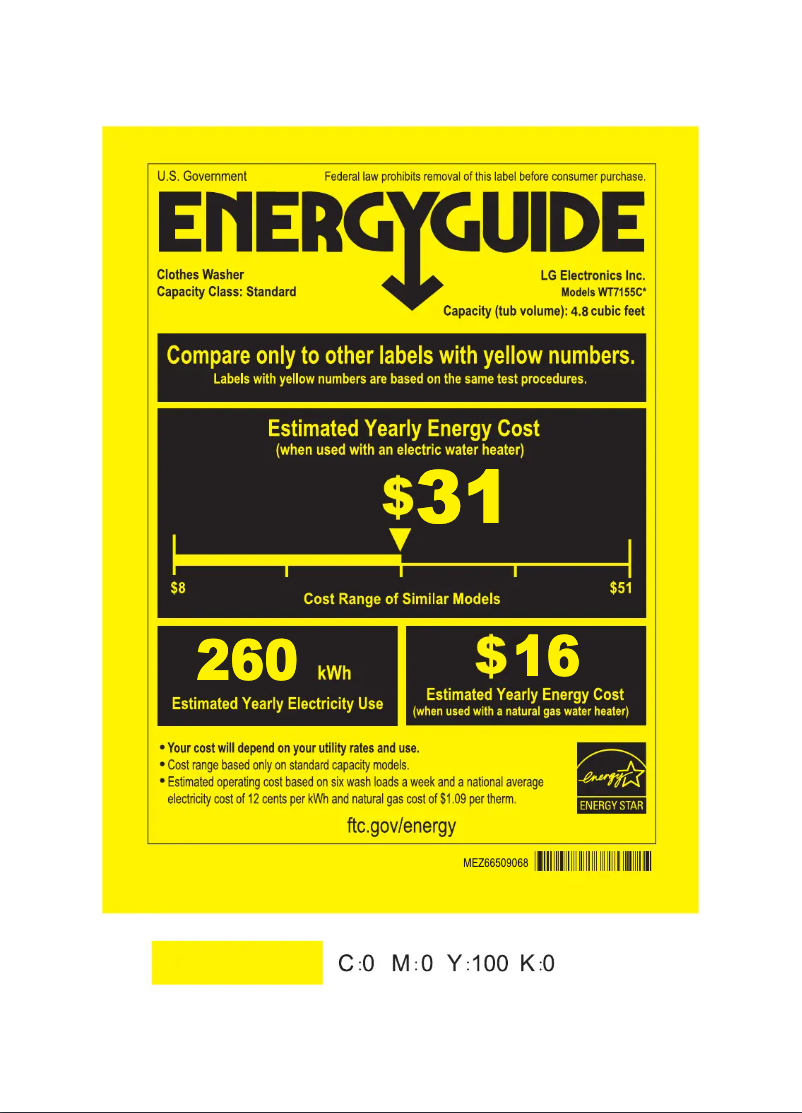 Page n°1 - Label énergétique LG WT7155CW