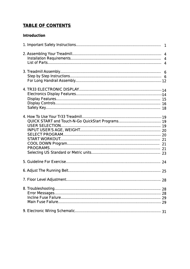 Page 1 de la notice Manuel utilisateur SportsArt TR33