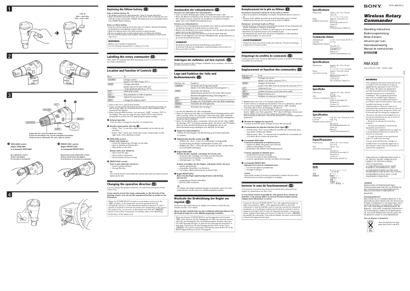 Page n°1 - Manuel utilisateur Sony RM-X5S