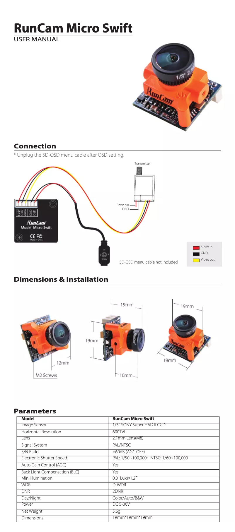 Page n°1 - Manuel utilisateur Runcam Micro Swift