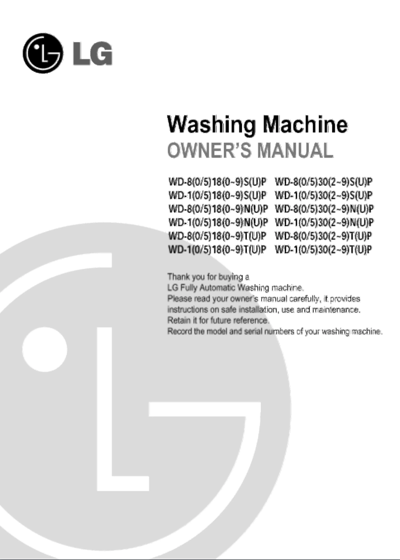 Page 1 de la notice Manuel utilisateur LG WD-80302NUP