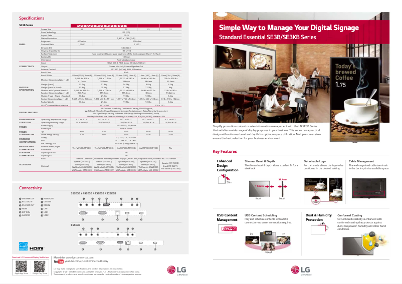 Page 1 de la notice Fiche technique LG 55SE3B