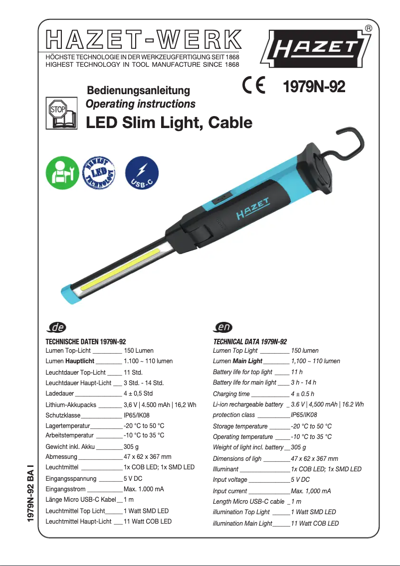 Page n°1 - Manuel utilisateur Hazet 1979N-92