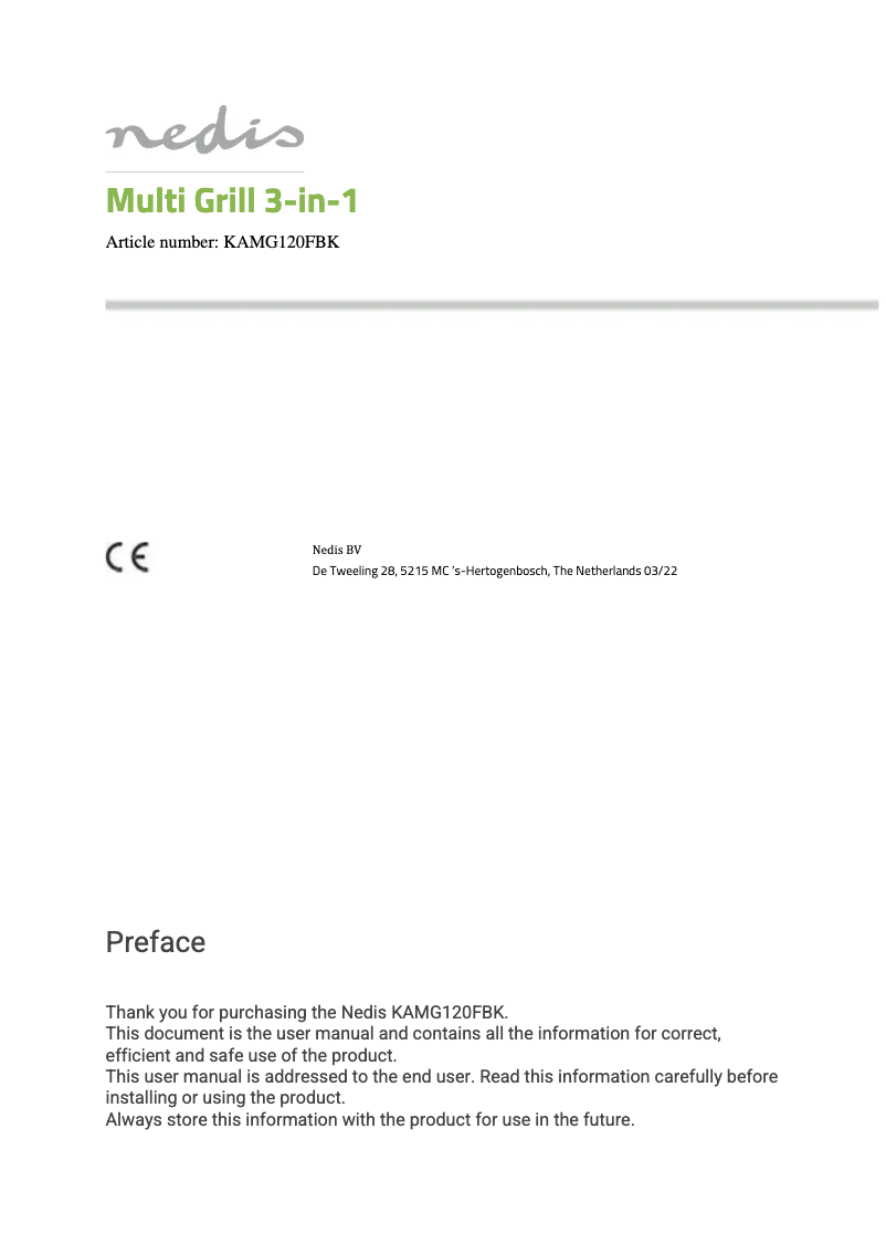 Page 1 de la notice Manuel utilisateur Nedis KAMG120FBK