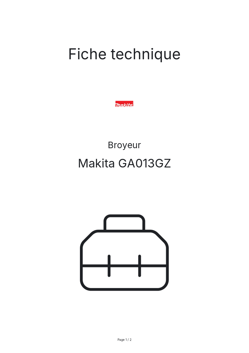 Page n°1 - Fiche technique Makita GA013GZ