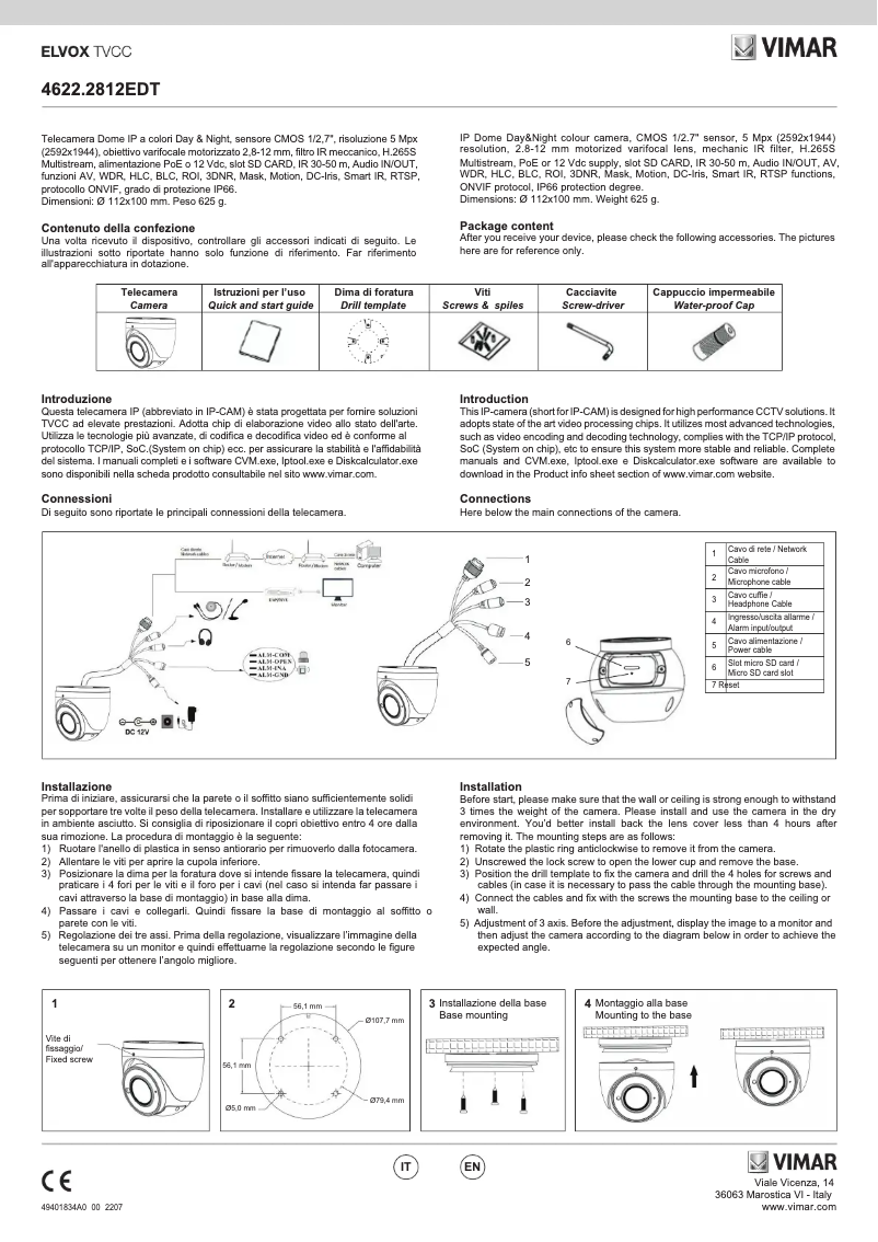 Page 1 de la notice Instructions / montage Vimar ELVOX 4622.2812EDT