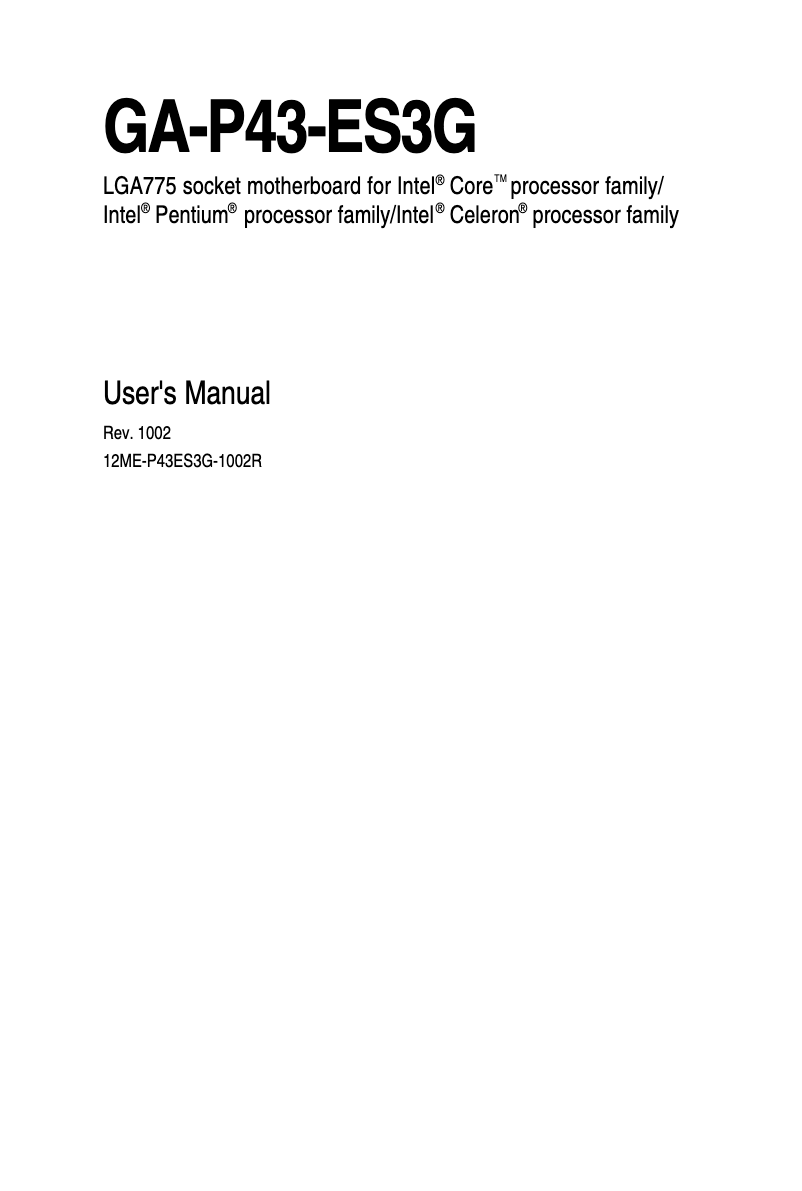 Page n°1 - Manuel utilisateur Gigabyte P43-ES3G