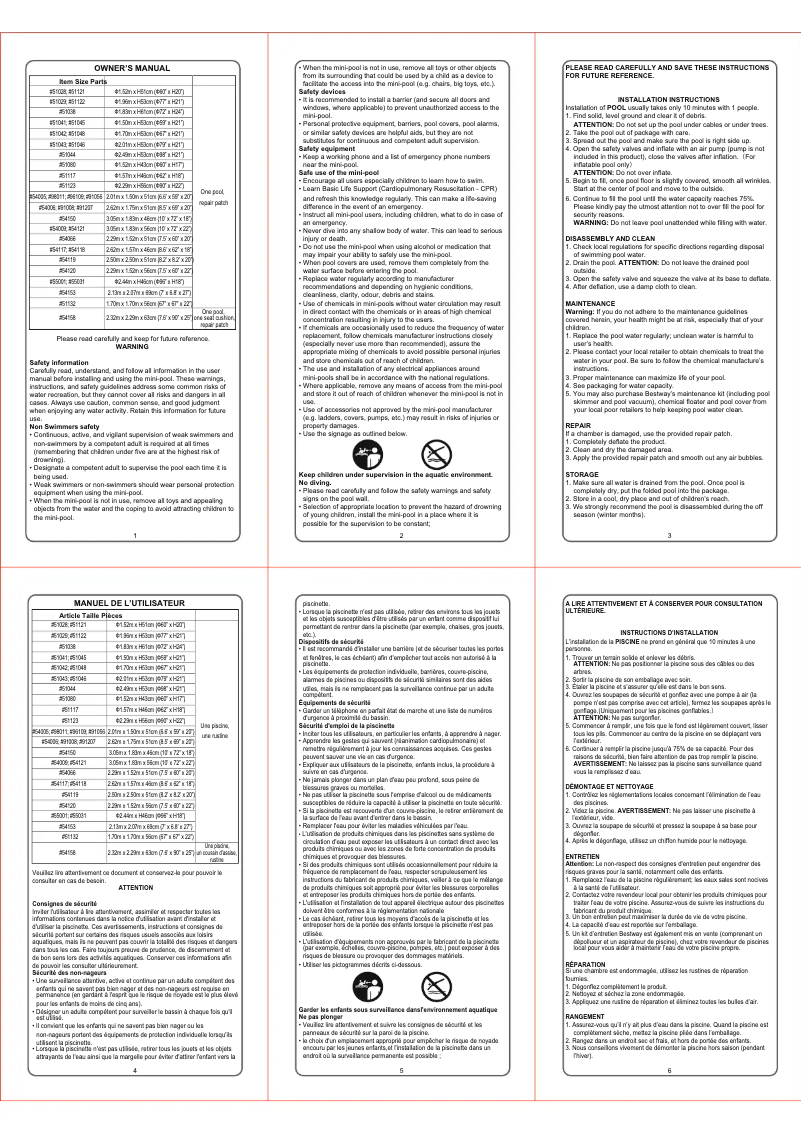 Page 1 de la notice Manuel utilisateur Bestway 54005