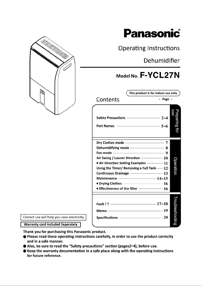 Image de la première page du manuel de l'appareil F-YCL27N