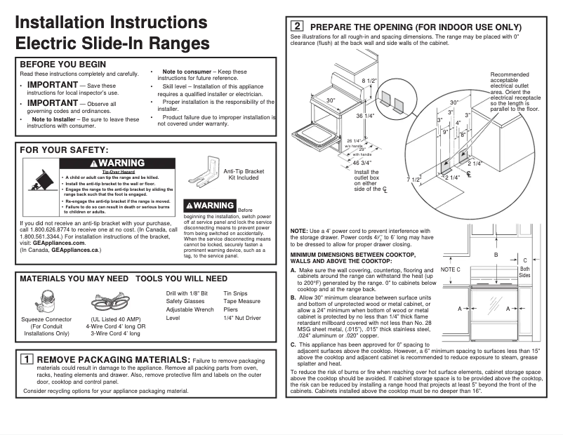 Page 1 de la notice Guide d'installation GE JBS360RTSS