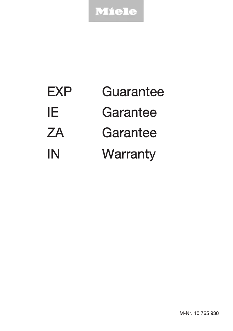 Page 1 de la notice Informations de garantie Miele WCR 860 WPS
