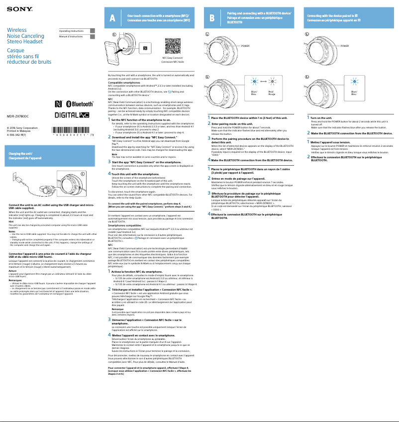 Page n°1 - Manuel utilisateur Sony MDR-ZX780DC