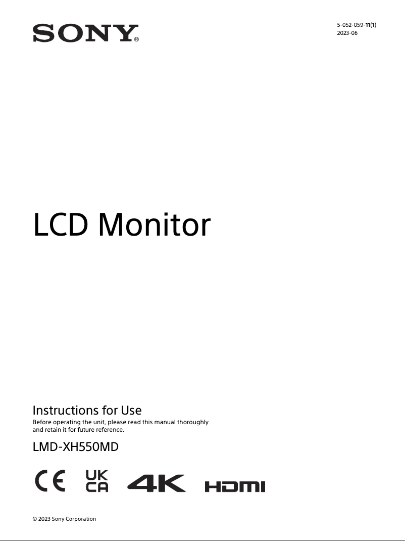 Page n°1 - Manuel utilisateur Sony LMD-XH550MD