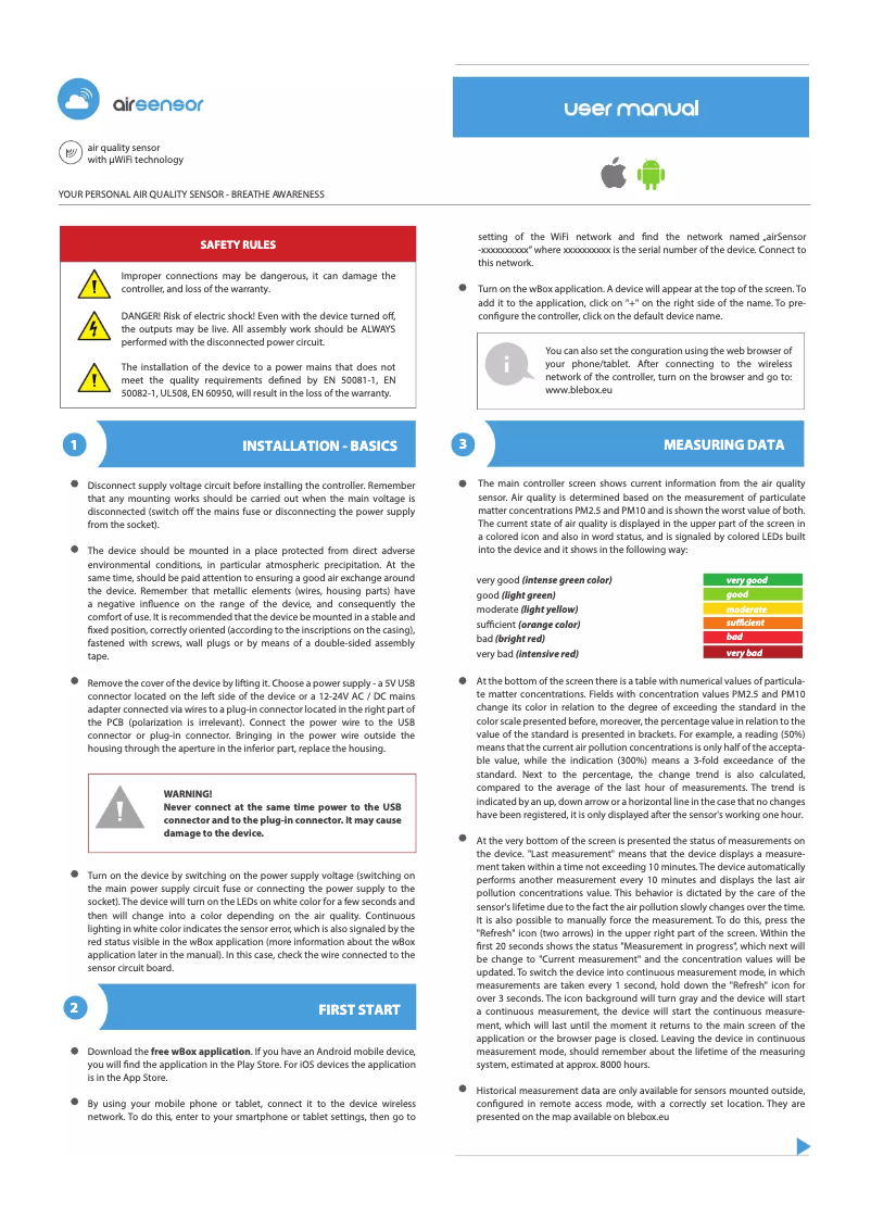 Page n°1 - Manuel utilisateur Blebox airSensor