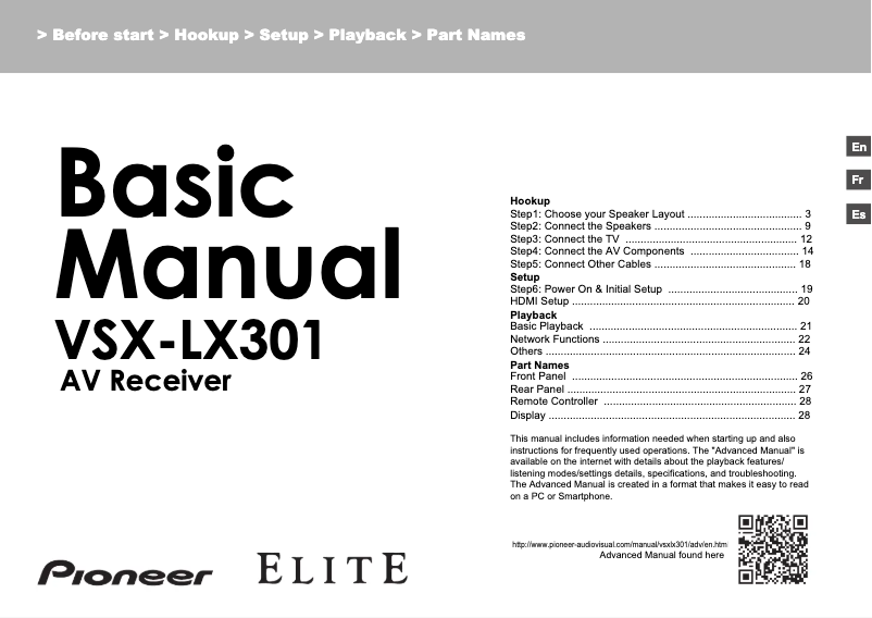 Page n°1 - Manuel utilisateur Pioneer Elite VSX-LX301