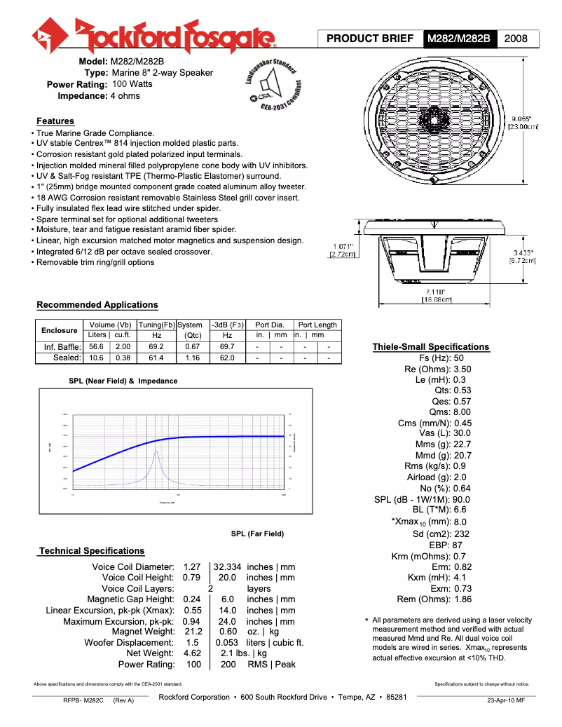Page n°1 - Fiche technique Rockford Fosgate Marine M282B