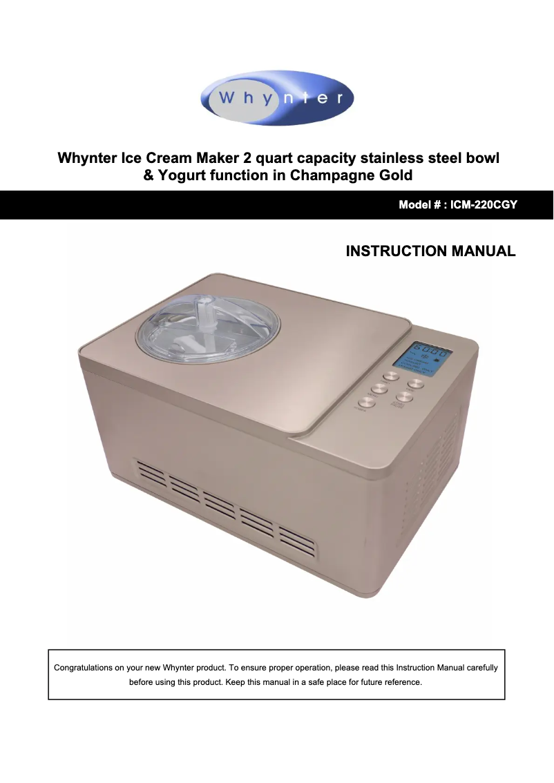Image de la première page du manuel de l'appareil ICM-220CGY