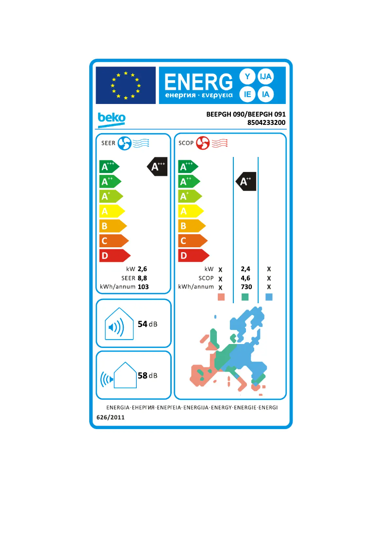 Page n°1 - Label énergétique Beko BEEPGH 091