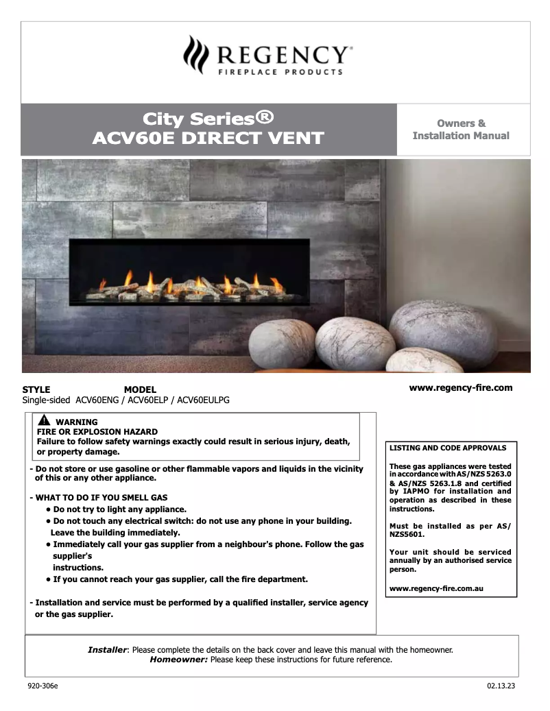 Page n°1 - Manuel utilisateur Regency City Series New York View 60 ACV60E