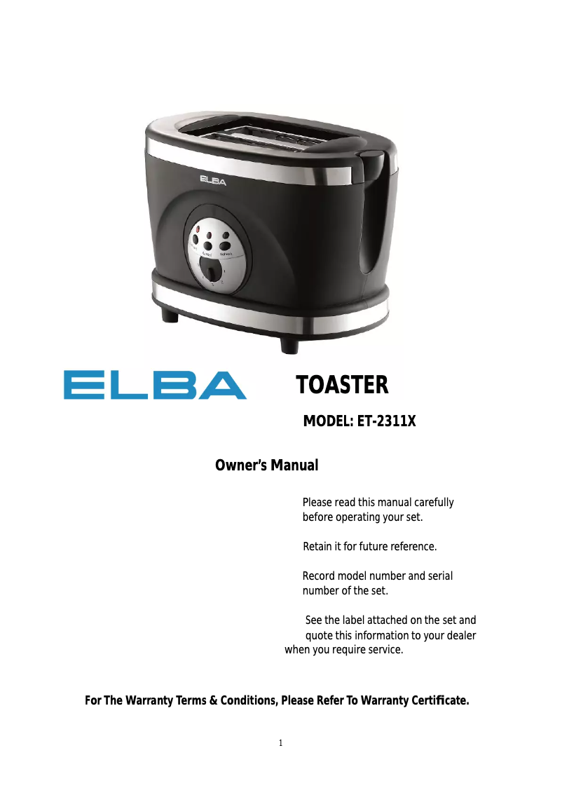 Page 1 de la notice Manuel utilisateur Elba ET-2311X