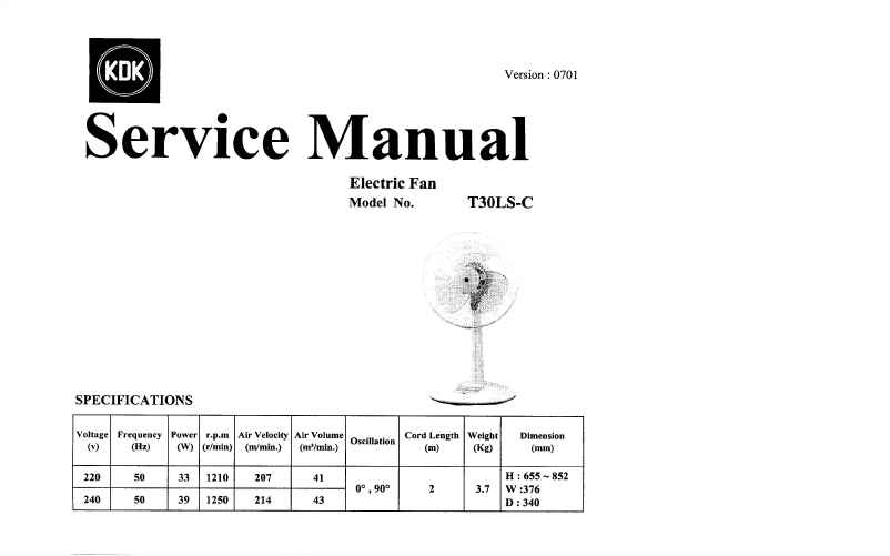 Page n°1 - Manuel utilisateur KDK T30LS