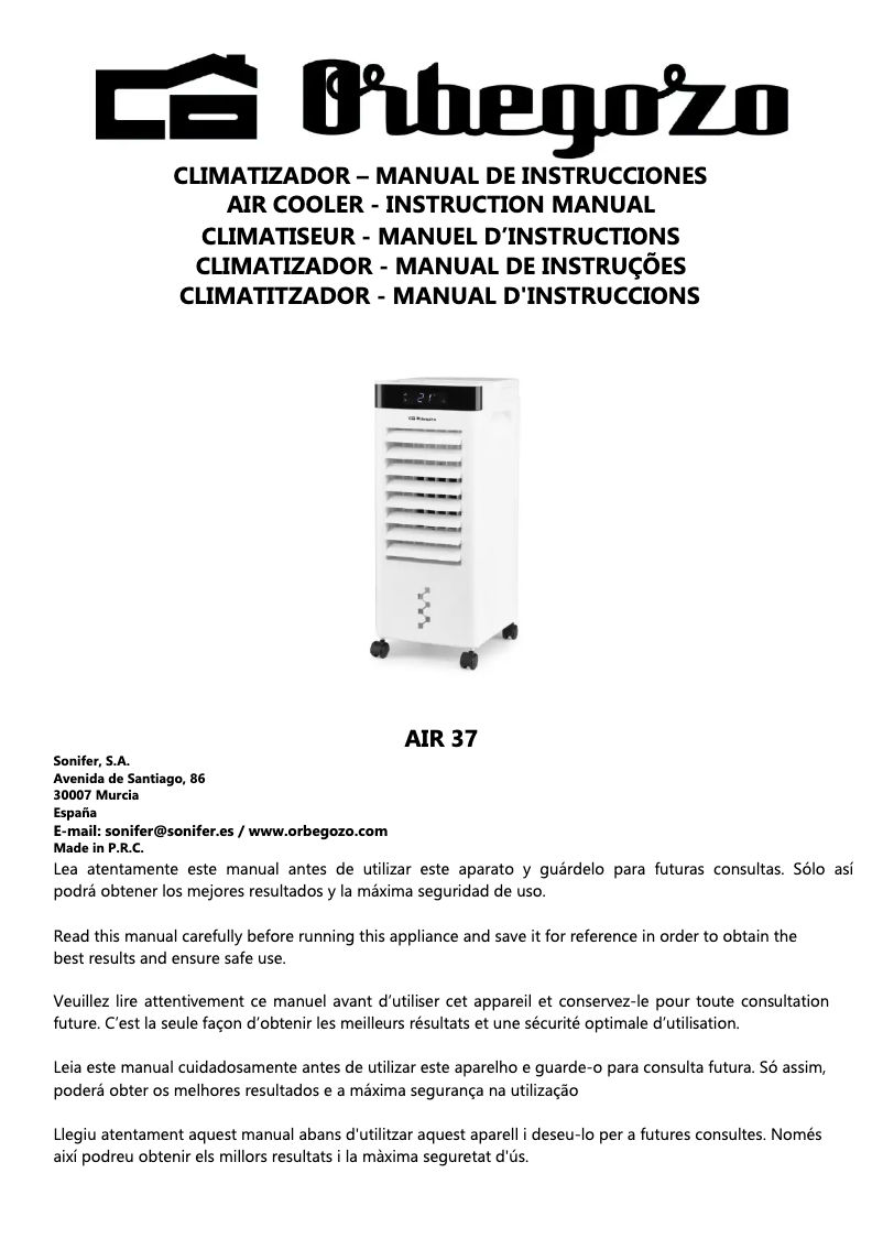 Page 1 de la notice Manuel utilisateur Orbegozo AIR 37