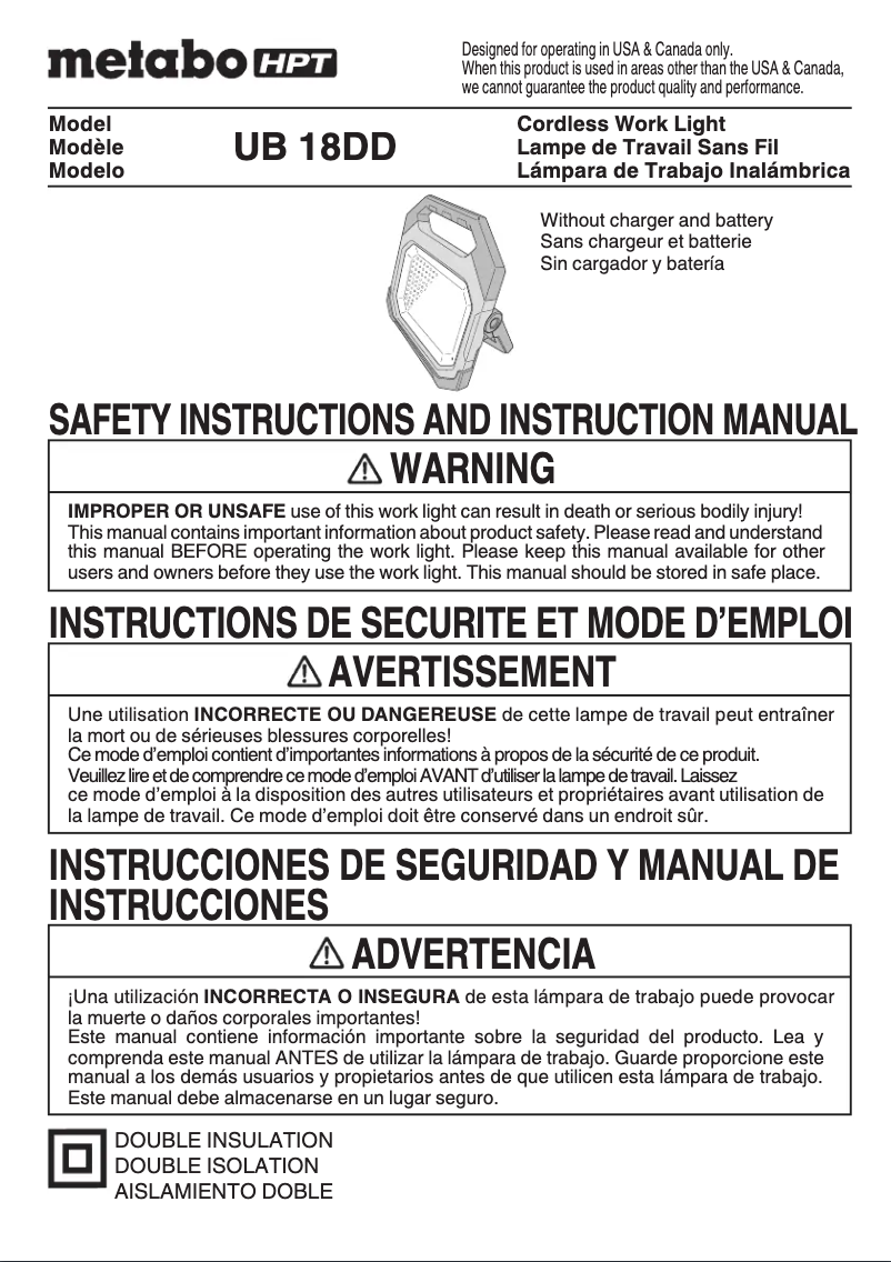 Image de la première page du manuel de l'appareil UB 18DD