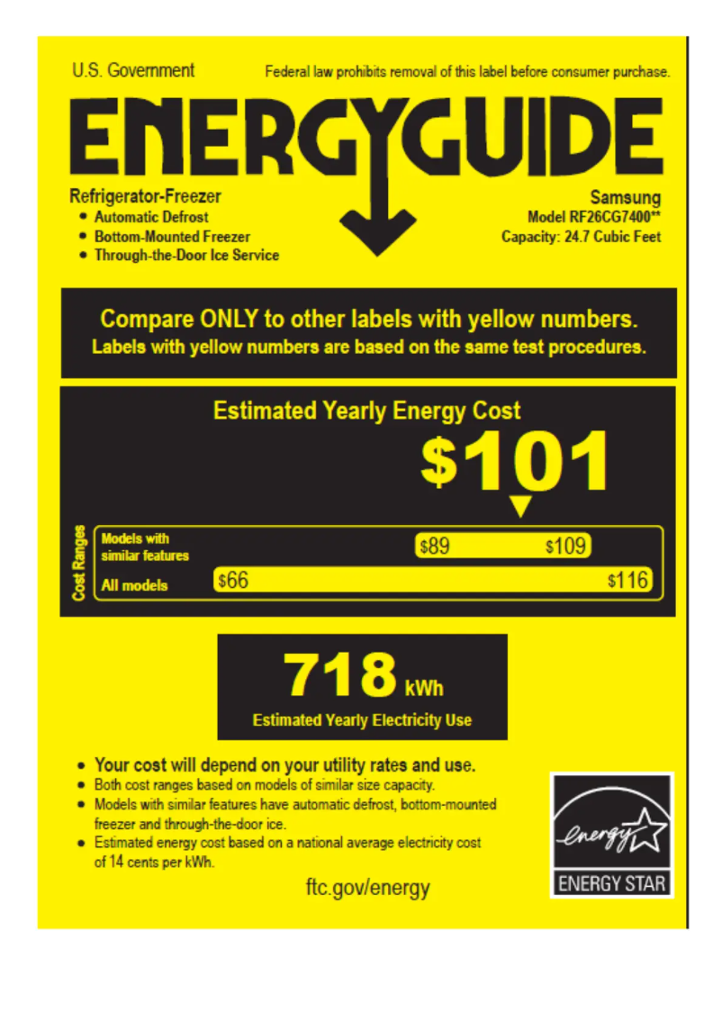Page 1 de la notice Label énergétique Samsung RF26CG7400S
