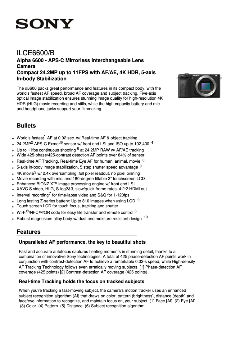 Image de la première page du manuel de l'appareil Alpha A6600