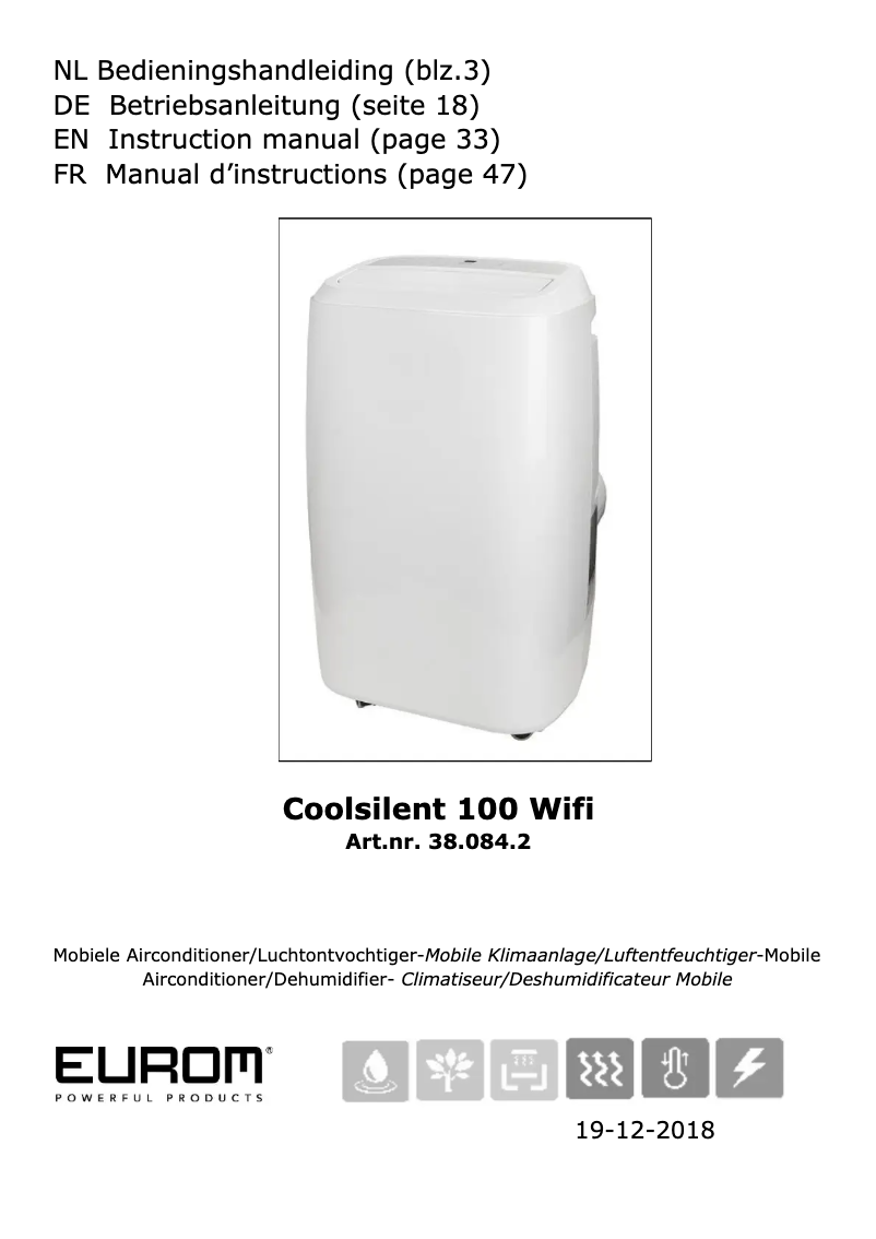 Page n°1 - Manuel utilisateur Eurom CoolSilent 100 Wifi