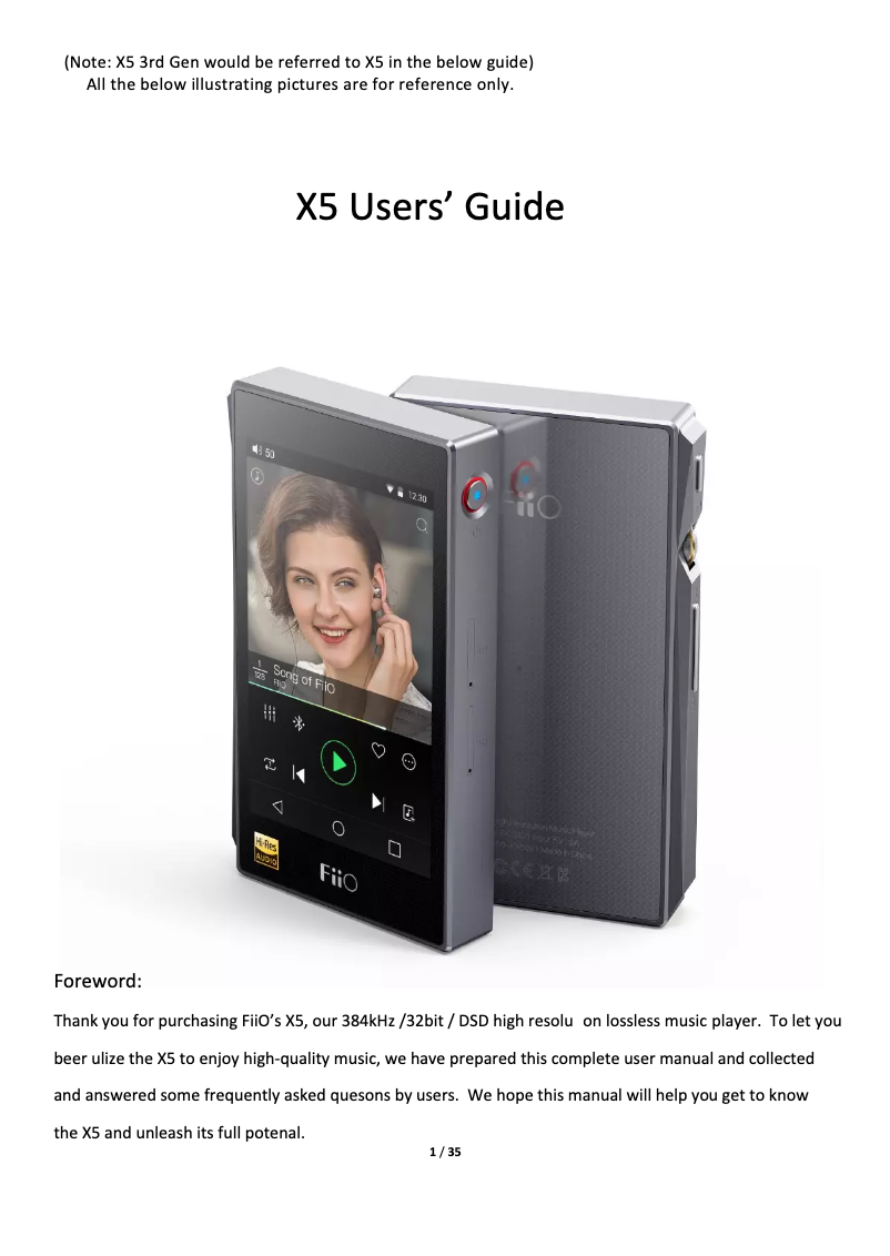 Page n°1 - Manuel utilisateur FiiO X5