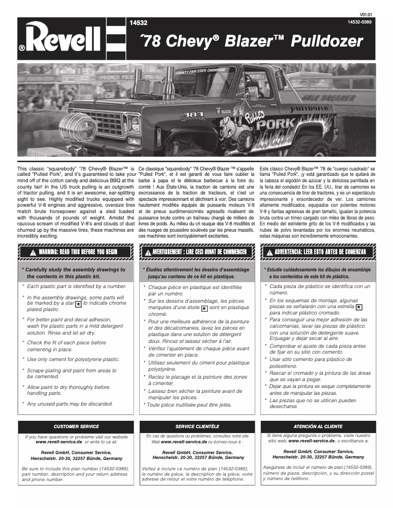 Page 1 de la notice Manuel utilisateur Revell '78 Chevy Blazer Pulldozer