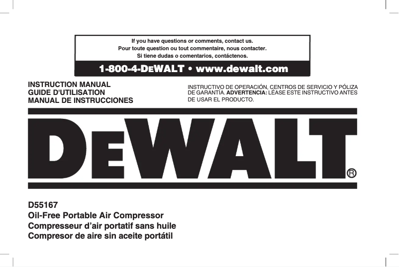 Page 1 de la notice Manuel utilisateur DeWalt D55167