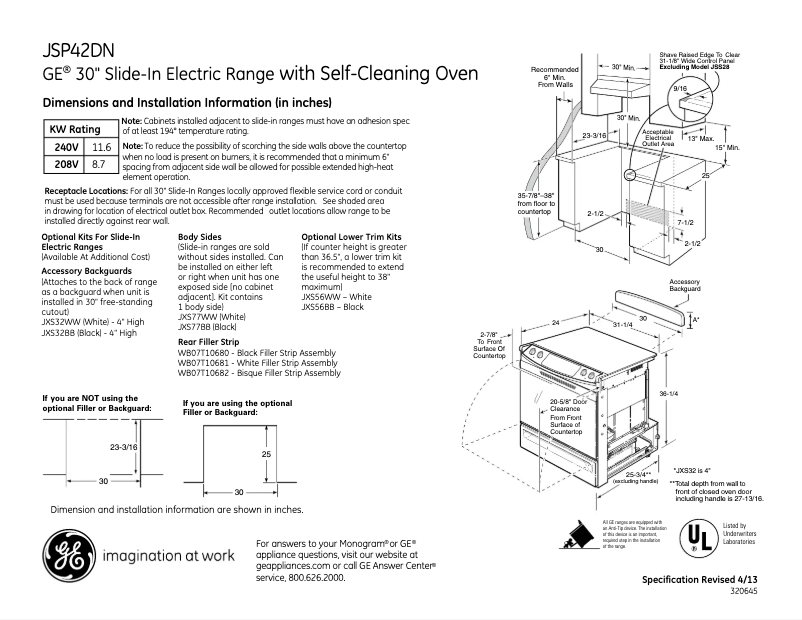 Page n°1 - Fiche technique GE JSP42DNBB